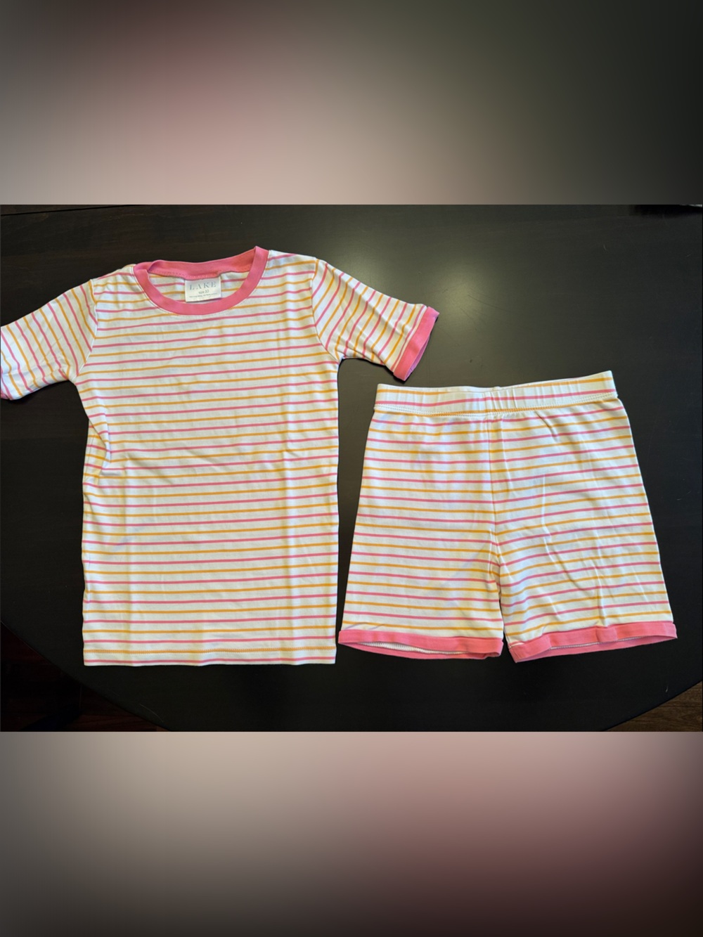 Kids LAKE Pink & Yellow Striped Short Sleeve Pajama Set